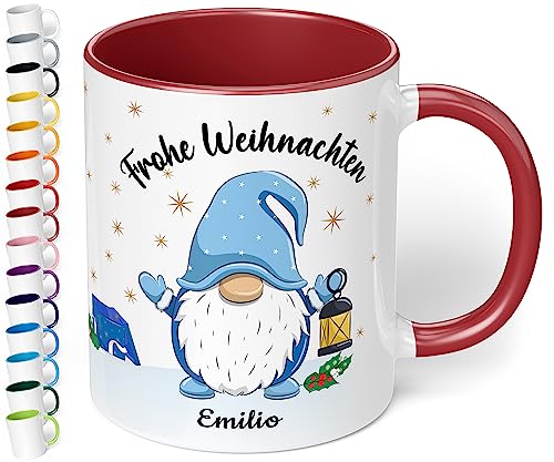 True Statements Weihnachtstasse mit Namen personalisiert „Frohe Weihnachten Wunschname“ - 330ml Keramik Kaffeebecher mit Wichtel-Motiv und Spruch – Geschenk zu Weihnachten (Bordeaux) von True Statements