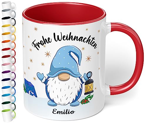 True Statements Weihnachtstasse mit Namen personalisiert „Frohe Weihnachten Wunschname“ - 330ml Keramik Kaffeebecher mit Wichtel-Motiv und Spruch – Geschenk zu Weihnachten (Rot) von True Statements