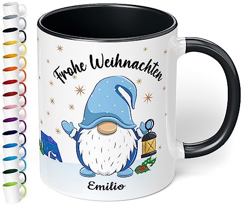 True Statements Weihnachtstasse mit Namen personalisiert „Frohe Weihnachten Wunschname“ - 330ml Keramik Kaffeebecher mit Wichtel-Motiv und Spruch – Geschenk zu Weihnachten (Schwarz) von True Statements