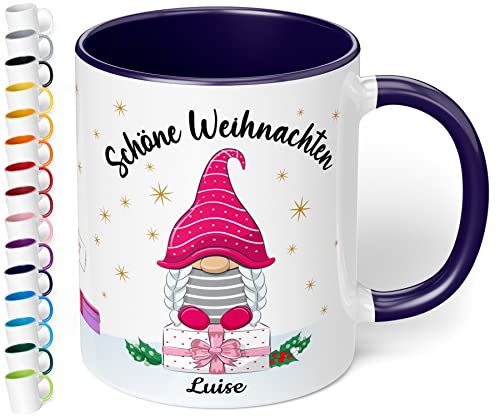 True Statements Weihnachtstasse mit Namen personalisiert „Schöne Weihnachten“ - 330ml Keramik Kaffeebecher mit Wichtel-Motiv und Spruch – Geschenke für Kollegen & Familie (Kobaltblau) von True Statements