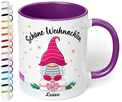 True Statements Weihnachtstasse mit Namen personalisiert „Schöne Weihnachten“ - 330ml Keramik Kaffeebecher mit Wichtel-Motiv und Spruch – Geschenke für Kollegen & Familie (Violett) von True Statements