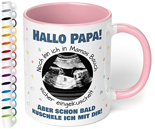 Werdender Papa Tasse Idee Schwangerschaft Verkünden – Keramiktasse mit Ultraschallbild personalisiert „Hallo Papa! Noch bin ich in Mamas Bauch“ – Geschenk Vater Baby Ultraschall-Bild (Rosa) von True Statements