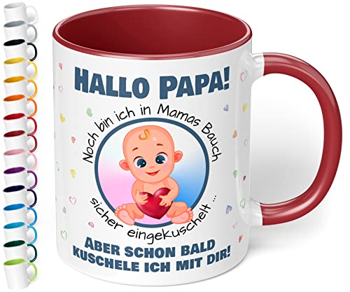 Werdender Papa Tasse Idee Schwangerschaft Verkünden– lustige Keramiktasse „Hallo Papa! Noch bin ich in Mamas Bauch“ – Kaffeebecher –Geschenk für Vater Baby Verkündung (Bordeaux) von True Statements