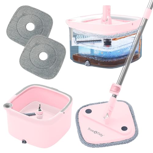 Quadratischer Spin Mop und Eimer Smart Bodenwischer mit separaten Fächern für sauberes und schmutziges Wasser, selbstreinigend mit 2 maschinenwaschbaren Wischpads, First Launch Limited Edition Rose Quadratischer Spin Mop und Eimer Smart Bodenwischer mit separaten Fächern für sauberes und schmutziges Wasser, selbstreinigend mit 2 maschinenwaschbaren Wischpads, First Launch Limited Edition Rose von True & Tidy