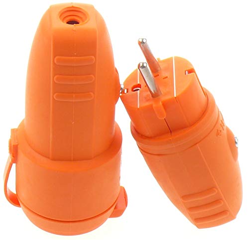 SET Schuko Stecker Kupplung Gummistecker Gummikupplung Schutzkontakt Spritzwasserschutz IP44 3P 16A orange von TrueTrade