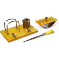 Art Deco Tintenständer Schreibtisch Set 1930Er Jahre Antikes Glas & Chrom Mit Briefhalter, Stifthalter, Löschdecke Und Brieföffner von TrueVintageTouch