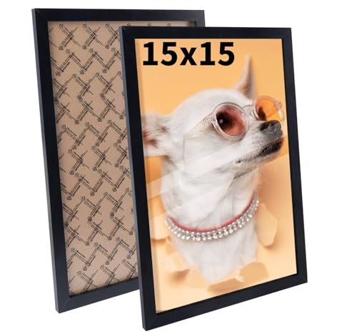 Truevaste 2 Set Bilderrahmen 15x15 cm, Schwarz MDF Fotorahmen, Klassischer Bilder Rahmen für Wand Tischbilderrahmen, Picture Frame für Poster Dokument Hochzeitsfotos Abschlusszeugnis Jubiläum Geschenk von Truevaste