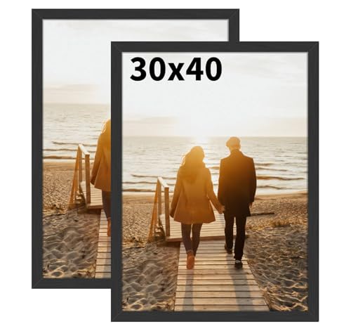 Truevaste 2er Aluminium Bilderrahmen 30x40 cm, Schwarz Fotorahmen, Bilder Rahmen für Wand Tischbilderrahmen, Picture Frame für Poster Dokument Hochzeitsfotos Abschlusszeugnis Trikot Jubiläum Geschenk von Truevaste