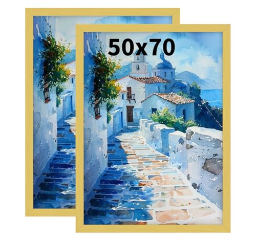 Truevaste 2er Aluminium Bilderrahmen 50x70 cm, Gold Fotorahmen, Bilder Rahmen für Wand Tischbilderrahmen, Picture Frame für Poster Dokument Hochzeitsfotos Abschlusszeugnis Trikot Jubiläum Geschenk von Truevaste