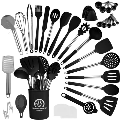 Truevaste 45-teiliges Küchenhelfer Set Silikon, Schwarz Küchenutensilien Set mit Utensilienhalter und S-Haken zum Aufhängen, Hitzebeständiges, Spülmaschinenfestes Truevaste 45-teiliges Küchenhelfer Set Silikon, Schwarz Küchenutensilien Set mit Utensilienhalter und S-Haken zum Aufhängen, Hitzebeständiges, Spülmaschinenfestes von Truevaste