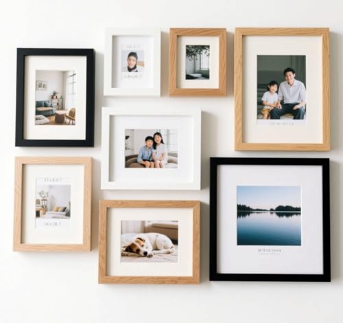 Truevaste 6er-Set Bilderrahmen, Schwarz Rahmen Collage in 3 verschiedenen Größen (2 x 21x29,7cm, 2 x 13x18cm, 2 x 15x15cm), Klassischer MDF Fotorahmen für Familienfotos, Urlaubsmomente, Jubiläum von Truevaste