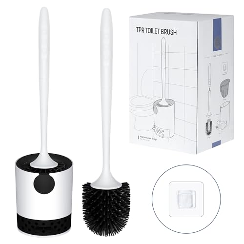Truevaste Klobürste, Schwarz Langer Stiel Toilettenbürste Wandmontage & Stehen, WC Bürste mit Behälter Schnell Trocknendem, Toilet-Brush mit rundem Kopf für 360°-Reinigung für Badezimmer von Truevaste