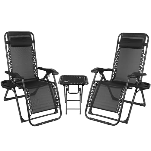 Truevaste Sonnenliege, Klappbar mit Gartenliege Mit 300kg Belastbar, Liegestuhl 3-Teiliges Set, Verstellbarem Rückenteil Strandliege, für Strand Garten Terrasse Balkon Campingliege, Schwarz von Truevaste