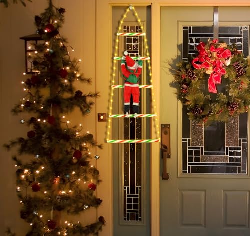 Truevaste Weihnachtsmann Leiter – 1 Meter lange Rope Ladder mit Weihnachtsmann Figur, Rot-Grün-Weiß, für Weihnachtsdeko und festliche Stimmung von Truevaste
