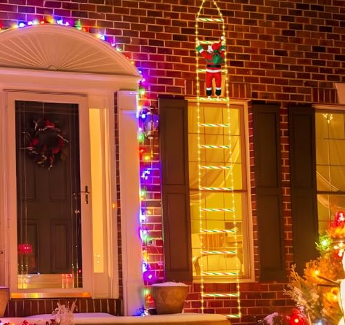 Truevaste Weihnachtsmann Leiter – 3 Meter lange Rope Ladder mit Weihnachtsmann Figur, Rot-Grün-Weiß, für Weihnachtsdeko und festliche Stimmung von Truevaste