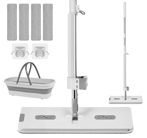 Truevaste Wischmopp Set mit Auswringfunktion, 8-TLG. Bodenwischer Set mit Faltbarer Putzeimer 4 Mikrofasertüchern 2 Besenhalterung Wand Selbstklebend, Mop Set mit Eimer für Haushalt Büro & Restaurant Truevaste Wischmopp Set mit Auswringfunktion, 8-TLG. Bodenwischer Set mit Faltbarer Putzeimer 4 Mikrofasertüchern 2 Besenhalterung Wand Selbstklebend, Mop Set mit Eimer für Haushalt Büro & Restaurant von Truevaste