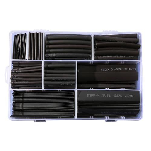 385pcs/Set Wasserdichtem Schrumpfrohr Set Schrumpfschlauch Set Gummi Schrumpfpackung Röhrchen Schrumpfen Härte Schrumpfschlauch Schwarzer Schrumpfenschlauch von Trufolxiaz