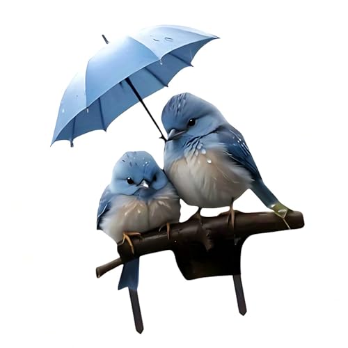 Blauer Vogelschirm Acryl Gartenstecker 2D flaches Design für Rasen Dekor Einfache Installation Blumenbeet Akzent von Trufolxiaz