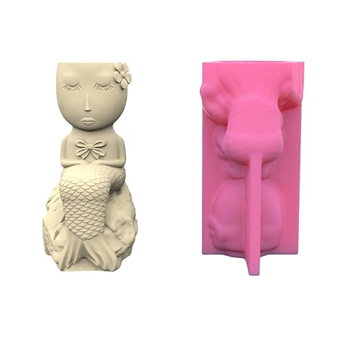 Nicht Stick Niedliche Meerjungfrau Stifthalter Schimmel Blumentopf Silikonform Bastel Ornament Werkzeug Sukkulente Pflanzer Form Nette Meerjungfrau Silikonform Gypsum Stifthalter von Trufolxiaz