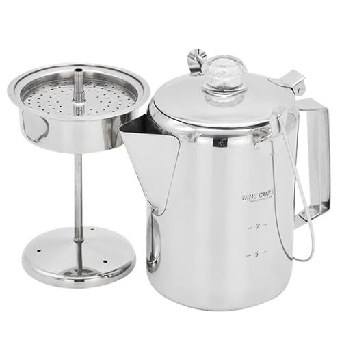 Trufolxiaz Einfach Gieße Kaffeemaschine Scharnier Deckel Kaffee Perkolator 9 Tasse Edelstahl Kaffeetöpfe Für Camping Und Haushaltsgenutzungsscharnier Deckel Kaffee Percolator von Trufolxiaz