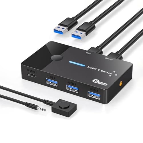 Trufolxiaz USB-3.0-Switcher, 2-in-4-Out-KVM-Switcher, Computer, Laptop, Host, Freigabe von USB 3.0 auf Typ-C-Gerät, gemeinsame Tastaturen, Drucker von Trufolxiaz