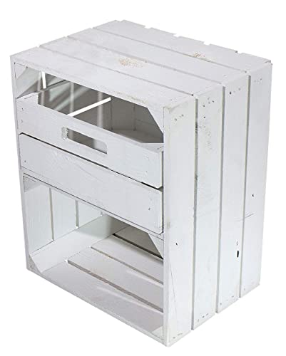 Truhenking 3 weiße Regalkisten -quer- mit Schublade 50x40x30cm Weinkiste Obstkiste von Truhenking