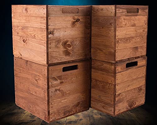 Truhenking 4 Stück Holzkisten in Used braun für Kallax Regale 33x38x33cm Kallax Expedit Einsatz Aufbewahrungsbox Aufbewahrungskiste Apfelkiste Weinkiste Obstkiste Holzkiste von Truhenking