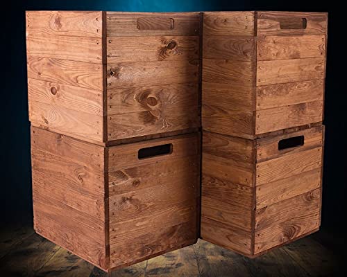 Truhenking 4 Stück Holzkisten in used braun für Kallax Regale 33x38x33cm Kallax Expedit Einsatz Aufbewahrungsbox Aufbewahrungskiste Apfelkiste Weinkiste Obstkiste Holzkiste von Truhenking