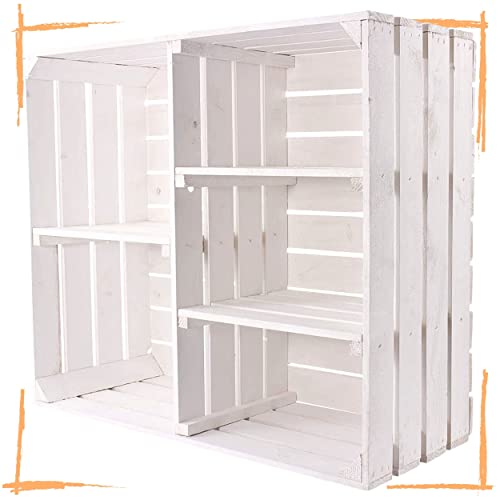 Truhenking Shabby Chic Holzschrank mit 3 Mittelbretter und Trennbrett - Neue Obstkisten Holzkisten als Schrank aus Holz in weiß - Schuhregal Bücherregal 77x68x35cm von Truhenking