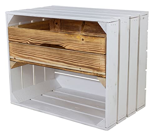 Truhenking Weiße Holzkiste mit geflammten Mittelbrett 50cm x 40cm x 30cm mit und ohne Schublade (6, Regalkiste & Schublade) von Truhenking