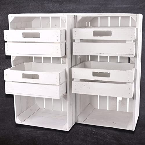 Truhenking Weiße Regalkiste mit 2 Schubladen 68cm x 40cm x 31cm Obstkisten Schrank Holzbox Shabby chic Weiss Nachttisch Nachtschrank DIY modern Möbel Garten Weinkisten (2 Kisten) von Truhenking