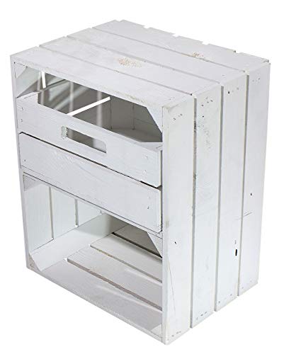 Weißer Nachttisch mit Schublade 50x40x30cm Obstkisten Schrank Holzbox Shabby chic Weiss Nachttisch Nachtschrank DIY modern Möbel Garten Weinkisten von Truhenking