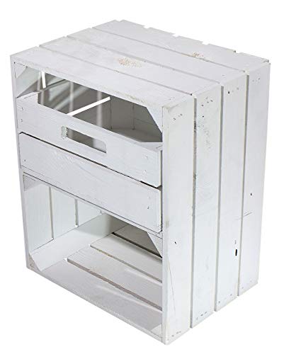Truhenking Weißer Nachttisch mit Schublade 50x40x30cm Obstkisten Schrank Holzbox Shabby chic Weiss Nachttisch Nachtschrank DIY modern Möbel Garten Weinkisten von Truhenking