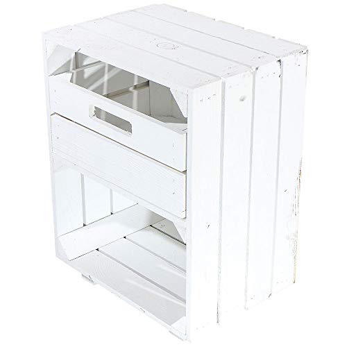 Weißer Nachttisch mit Schublade und Füßen 30,5x40x54cm Obstkisten Schrank Holzbox Shabby chic Weiss Nachttisch Nachtschrank DIY modern Möbel Garten Weinkisten von Truhenking