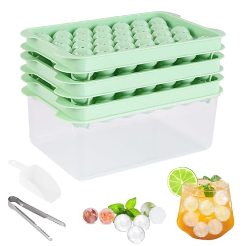 Eiswürfelform mit Deckel, 3er-Pack Mini Eiswürfelform Ice Cube Tray mit Behälter Eisportionierer und Eiswürfel-Halter für 99PCS 2,2cm Runde Eiswürfel für Bier Kaffee Saft Cocktail Whiskey Getränke von Trukafie