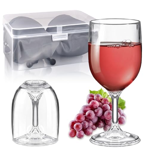 Plastik Weingläser Set, 2er Set Weingläser Kunststoff 200ml Mehrweg Camping Weinglas Plastik mit Praktischer Box und Wasserdichter Tasche für Softdrinks Rot und Weißwein Sektgläser Cocktailgläser von Trukafie