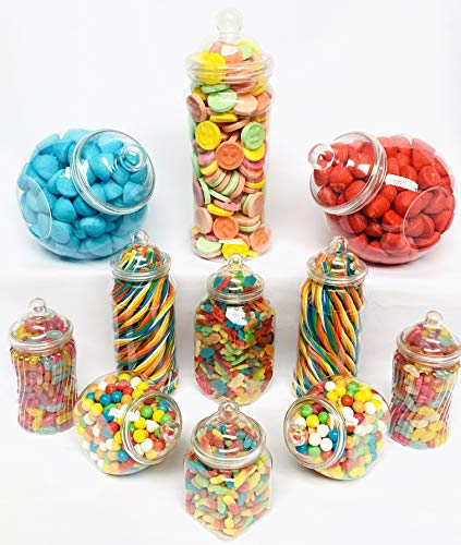 11 Retro Mixed Plastic Sweet Jars for Pick & Mix, Victorian Sweet Shop, Candy Buffet Kit, Party Pack von Truly Sweet Candy