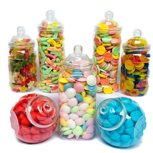 Truly Sweet Candy 7 große Retro-Kunststoff-Gläser für Pick & Mix, viktorianischer Süßigkeitenladen, Süßigkeiten-Buffet-Set, Party-Set von Truly Sweet Candy