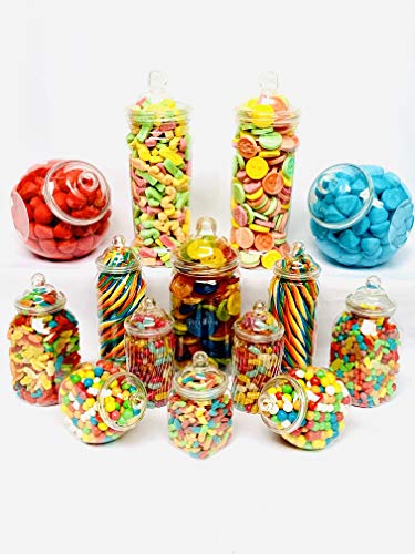 Truly Sweet Candy 14 gemischte Retro-Süßigkeitengläser aus Kunststoff für Pick & Mix, viktorianisches Süßigkeitenladen, Süßigkeitenbuffet-Set, Party-Set von Truly Sweet Candy