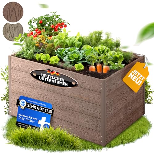 Truly Timber® Hochbeet WPC EcoFusion 123x64x71cm – extrem Langlebig [Woody-Look] Komplettpaket mit vorgebohrten Löchern | Hochbeete für Garten Hochbeete-kit Bausatz von Truly Timber
