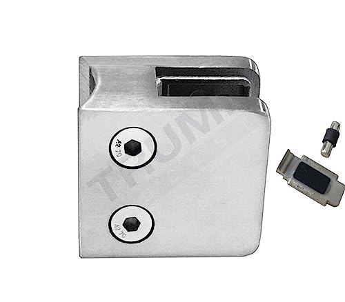 Edelstahl V2A Glashalter, eckig, 45 x 45 mm mit Platte, Anschluss gerade/flach, 42,4 mm RR, geeignet für Glasstärke 6,00/8,00/8,76/10,00/10,76 mm (Gummieinlage 6,00 mm, Anschluss 42,4 mm RR) von Trummer Edelstahl