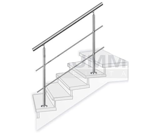 Treppengeländer Balkongeländer Edelstahl V2A Relinggeländer Bausatz aufgesetzt (120 cm, 2 Querstäbe) von Trummer Edelstahl