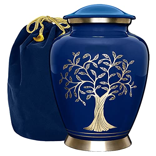 Trupoint Memorials Urne für Erwachsene – Handgefertigte Aluminium-Urne für Asche Erwachsene Männer und Frauen – Baum des Lebens, Blau, bis zu 90 kg von Trupoint Memorials