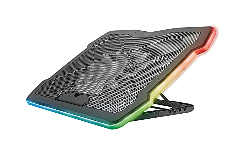 Trust Gaming GXT 1126 Aura Laptop-Kühlständer mit Mehrfarbiger Beleuchtung für Laptops bis 17,3", Einstellbare Geschwindigkeit, Flüster Modus - Schwarz von Trust Gaming