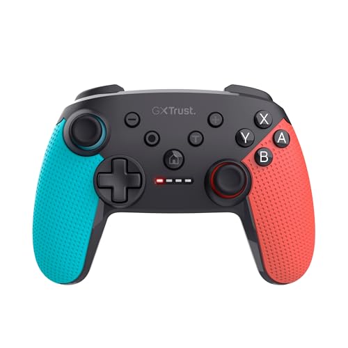 Trust Gaming GXT 1246B Muta Bluetooth Nintendo Switch Controller, Gaming Controller mit Play-and-Charge-Kabel, Dual-Shock-Vibration, 15h Spielzeit, Aufladbarer Akku, für Switch Lite, OLED, Blue Rot von Trust Gaming