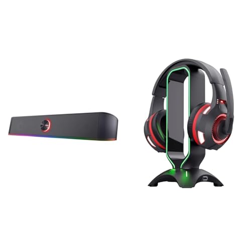 Trust Gaming GXT 619 Thorne - Stereo Soundbar mit RGB Beleuchtung & GXT 265 Cintar - Headset Ständer (Schwarz mit Mehrfarbigem Licht) von Trust Gaming