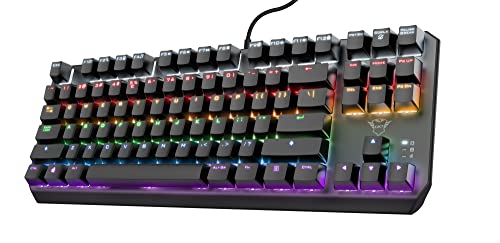 Trust Gaming GXT 834 Callaz TKL Mechanische Tastatur, US/NL QWERTY Layout, Outemu-Schalter, Mehrfarbige LED-Beleuchtung, 12 Media-Tasten, USB Gaming Tastatur 80 Prozent für PC, Laptop, Mac von Trust Gaming