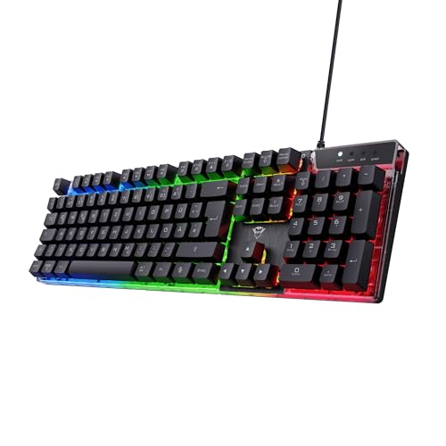 Trust Gaming GXT 835 Azor Gaming Tastatur mit Beleuchtung Deutsches QWERTZ Layout, Tastaturlayout in Originalgröße, 3 LED-Farbmodi, Anti-Ghosting, 12 Multimedia-Funktionstasten, PC/Laptop von Trust