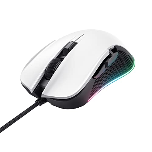 Trust Gaming GXT 922W Ybar Gaming Maus mit RGB LED-Beleuchtung, 200-7200 DPI, USB Kabel 2,1 m, Erweiterte Software, PC Maus mit 6 Programmierbare Tasten für Computer und Laptop - Weiß von Trust Gaming