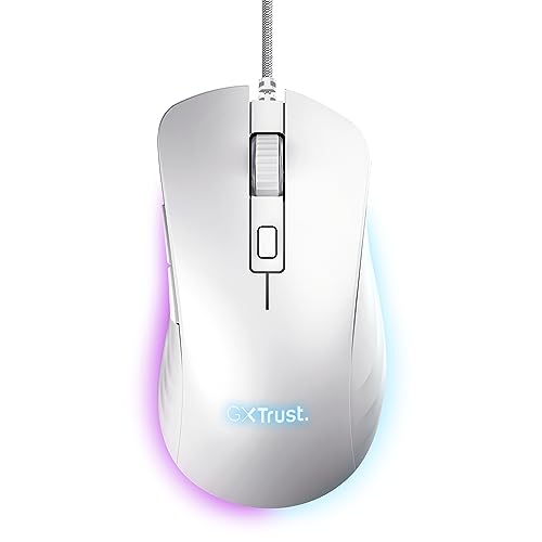 Trust Gaming GXT 924W Ybar+ Kabelgebundene Gaming Maus, 25600 DPI, 50% Recycelten Materialien, 6 Programmierbare Tasten, 25K Optischem Sensor, RGB LED-Beleuchtung, PC Maus mit Software - Weiß von Trust Gaming